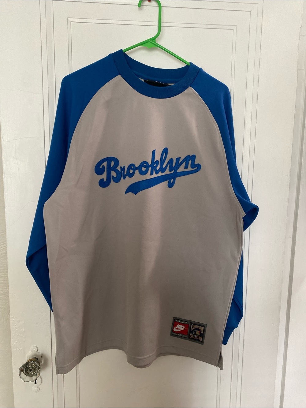 Nike Cooperstown Collection Brooklyn Crewneck Jersey in Blue and White